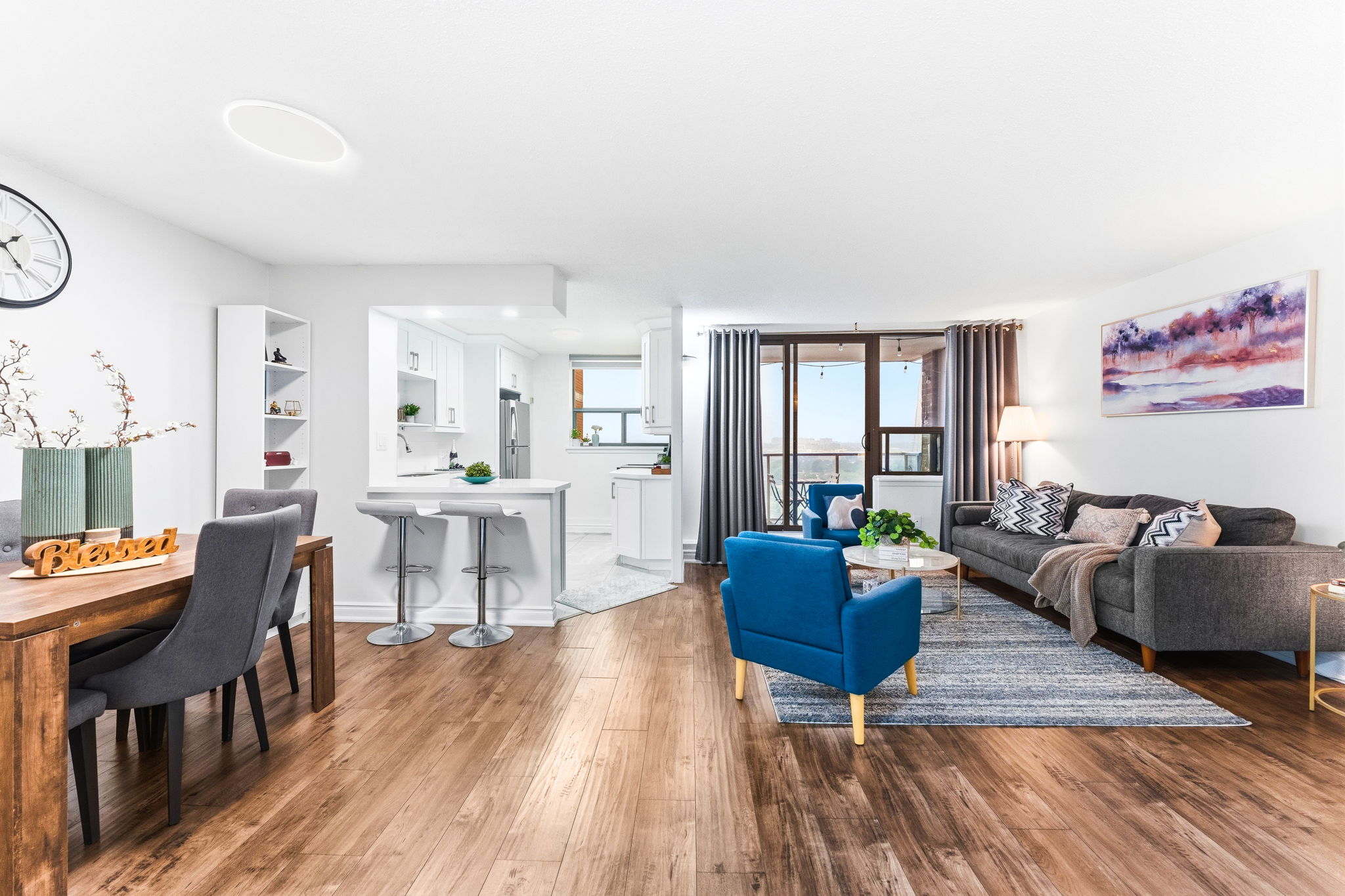 Open-concept living, dining and kitchen