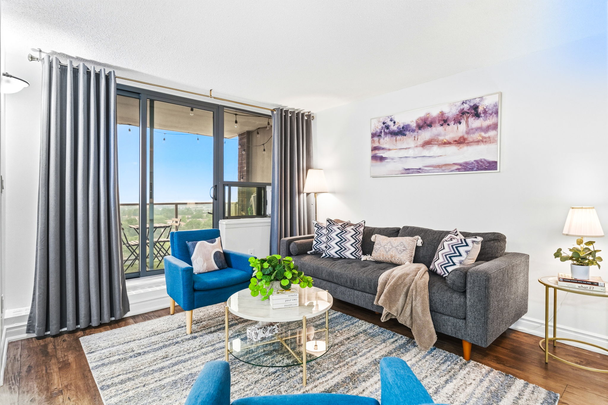 Living room with balcony views