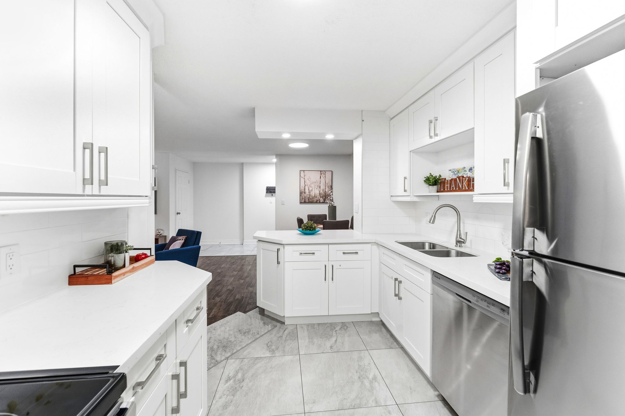 Kitchen open to living area